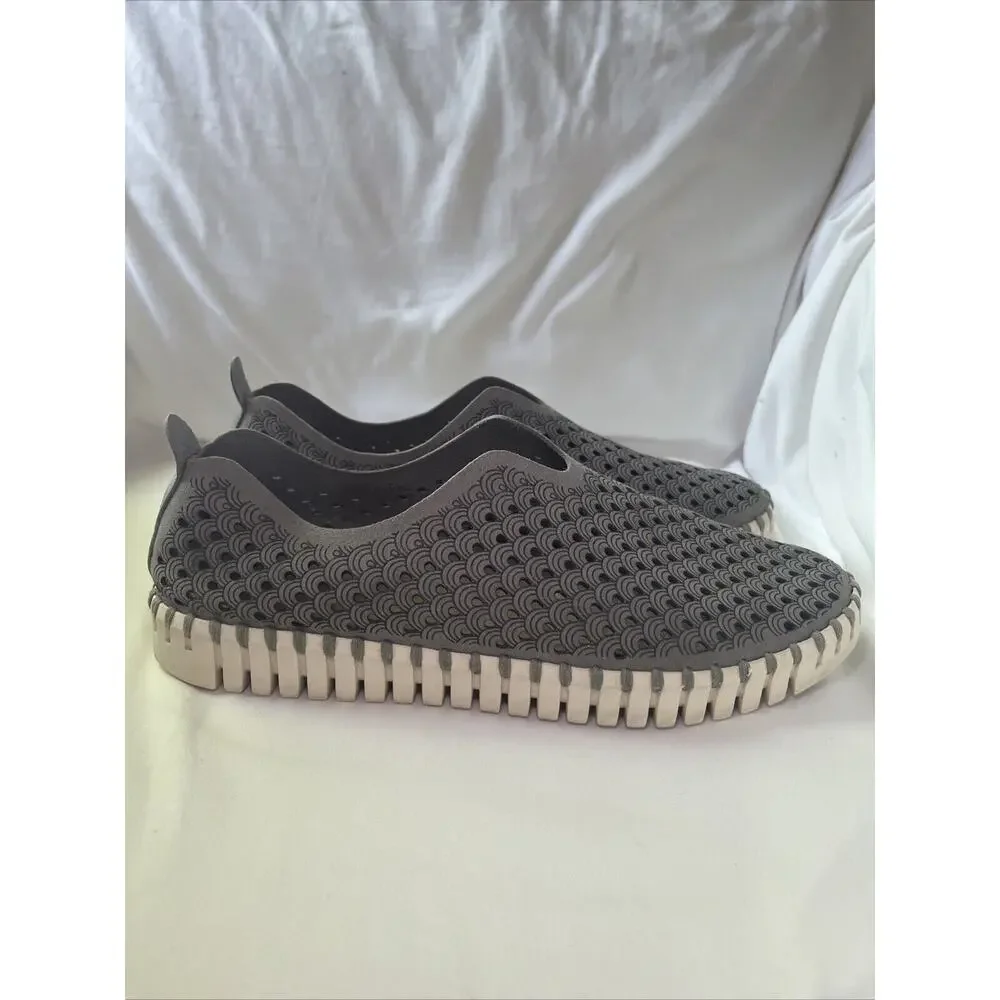 Ilse Jacobsen Tulip Perforated Slip-On Sneakers Gray Womens Size 40 10 Comfort